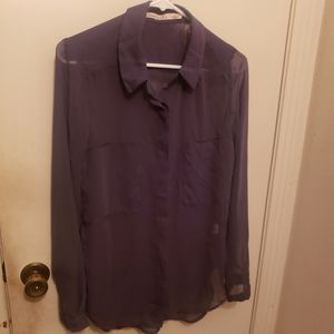 Sheer Black Long-Sleeve Button-up Top